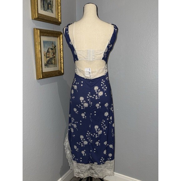 Free People Intimately Party Crasher Lace Midi Slip, Blue Floral Slip Dress $78 - Picture 9 of 16